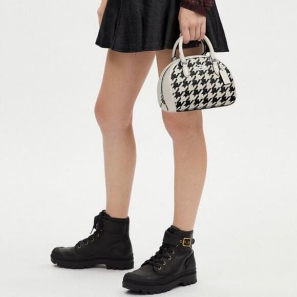 Coach Sydney Top Handle Purse & Card Holder In Houndstooth Print - Picture 2 of 12